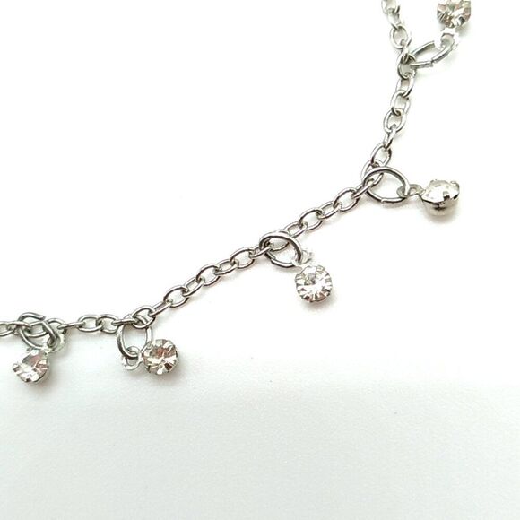 Silver-tone Tiny Dangling Crystal Drops Lightweight Bracelet-Anklet NWOT - Picture 6 of 13